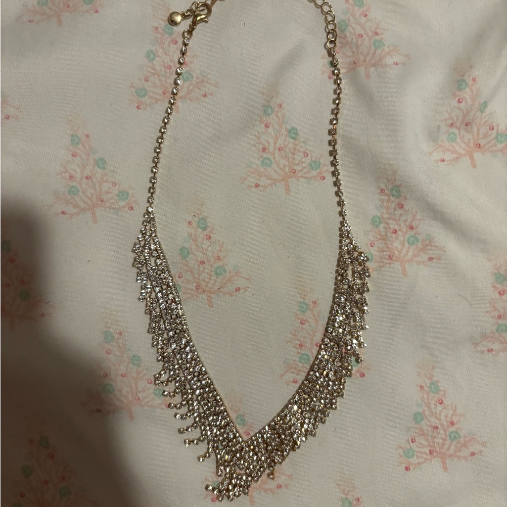 Gold And Silver Statement Necklace With Intricate Design 15$